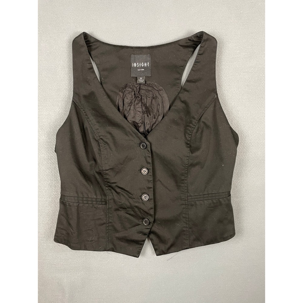 Insight New York Button Front Vest Office Siren Corporate Goth Y2K Black XS/0/2